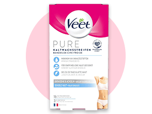 Veet PURE Kaltwachsstreifen – Geeignet für sensible Haut – Anwendung für Bikinizone & Achseln – Bis zu 28 Tage glatte Haut – 8 x Doppelstreifen à 16 Anwendungen Veet Kaltwachsstreifen Bikini & Anchseln