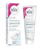 Veet PURE Haarentfernungscreme – Für sensible Haut geeignet – Anwendung für Bikini & Achseln - 100 ml Tube mit gewölbtem Applikator und Spatel